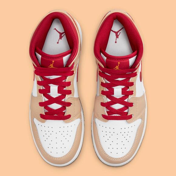 NEW Nike Air Jordan 1 Mid GS Beige White Red 554725 201 - SIZE 5Y = 6.5 WOMENS main image 6